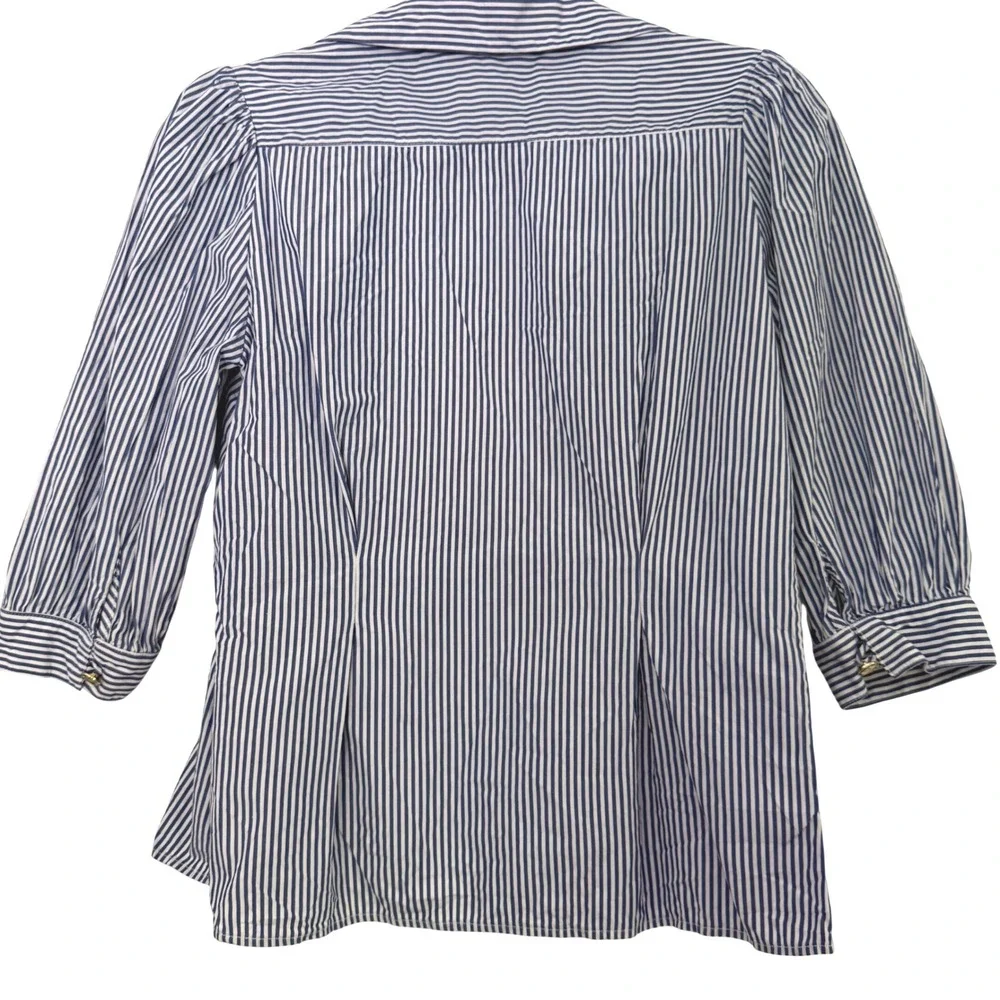 Maison Mayle La Feminine Palma Blouse Blue White Striped Ruffle Lace Cotton Sz 6